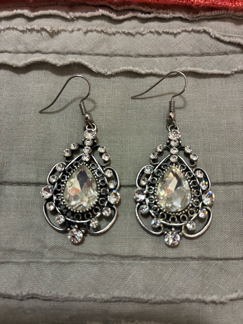 Crystal Teardrop Dangle Earrings - Clear Silver-Tone